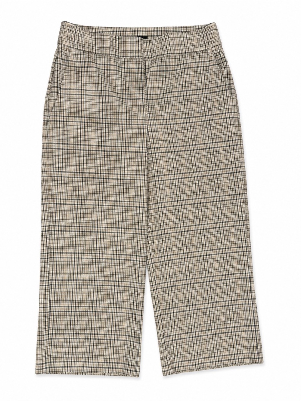 Ann Taylor Plaid Cropped Wide-Leg Pants in Neutral Tones. 4P